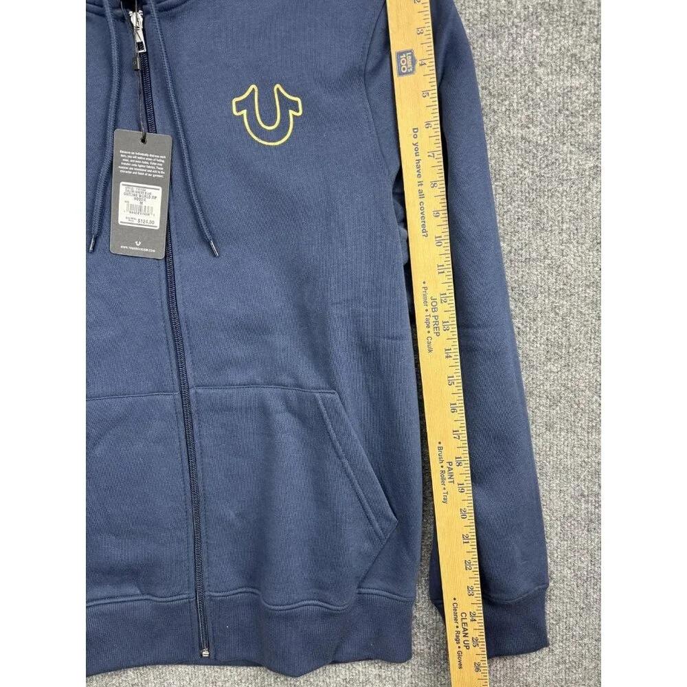 True‎ Religion Hoodie Mens Medium Blue Full Zip Fleece Sweatshirt World Tour